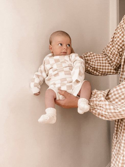 checkered-jacquard-pullover-sweater Luna and Luca Newborn Baby Clothes